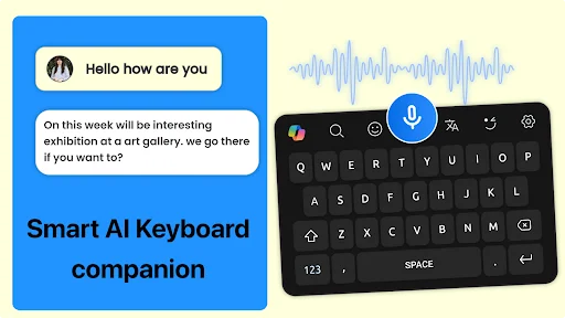 Smart AI Keyboard companion app with voice-to-text and real-time waveform chat visualization
