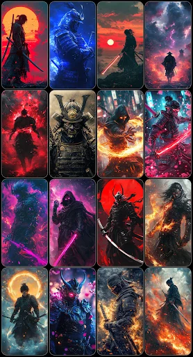 Fantasy and dark cyberpunk male character wallpapers featuring dramatic lighting and fire effects