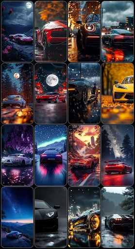 Luxury vehicle and motorcycle wallpapers collection with neon lighting and character designs