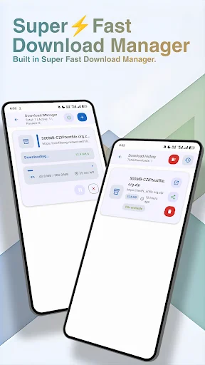 ZipKit download manager showing file download history with delete and management controls