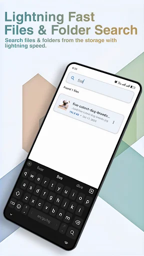 ZipKit file search interface with keyboard and quick search results for files and folders
